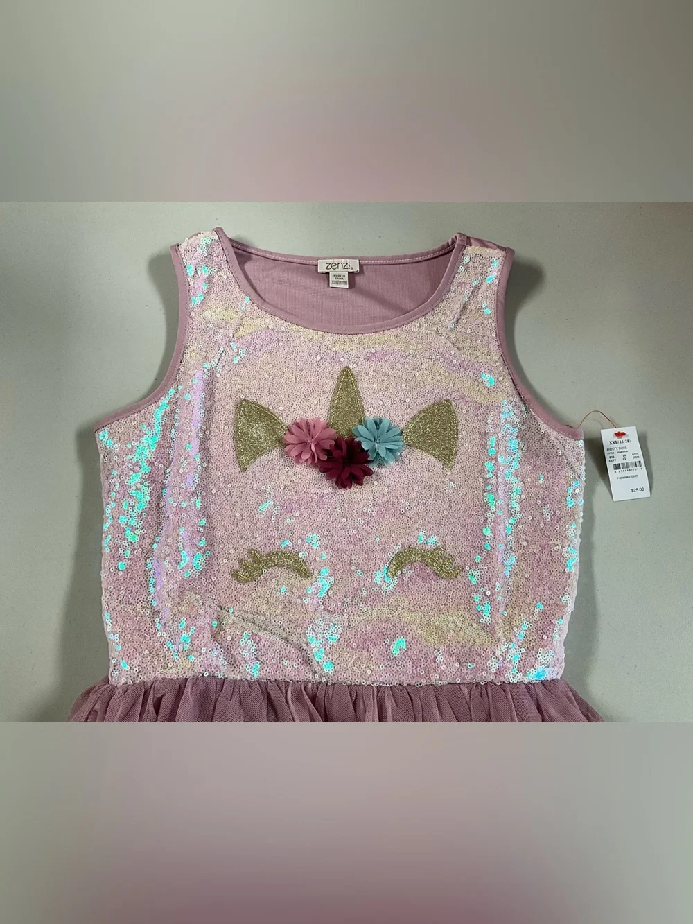 Girls' Pink Sequin Unicorn Tulle Dress